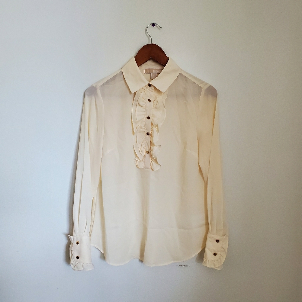 MK Michael Kors | Cream Blouse with Ruffle Detail